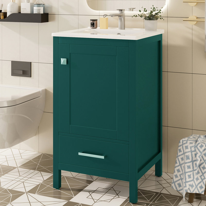 Meuble-lavabo simple 20 po avec comptoir en céramique, Vert
