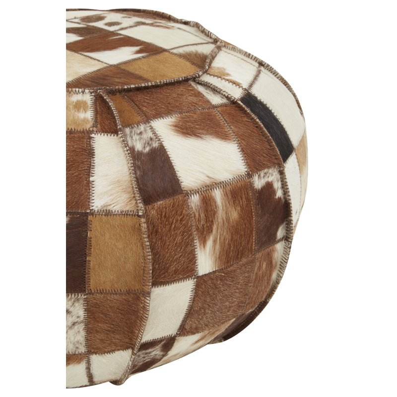 Campeaux 58cm Wide Genuine Leather Round Striped Pouffe Ottoman