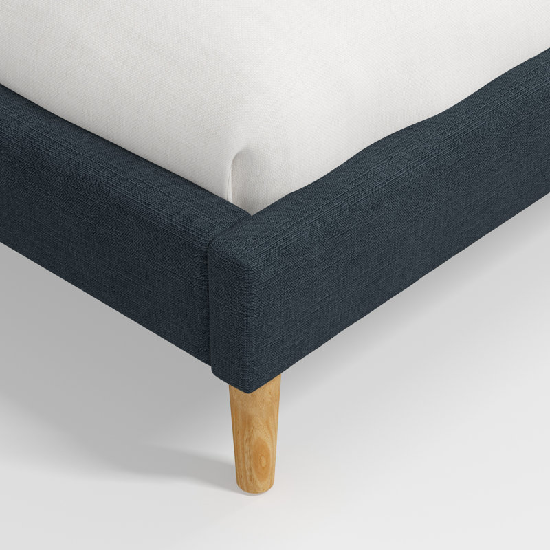 Lit plateforme Olivet, Lin bleu marine classique, Queen