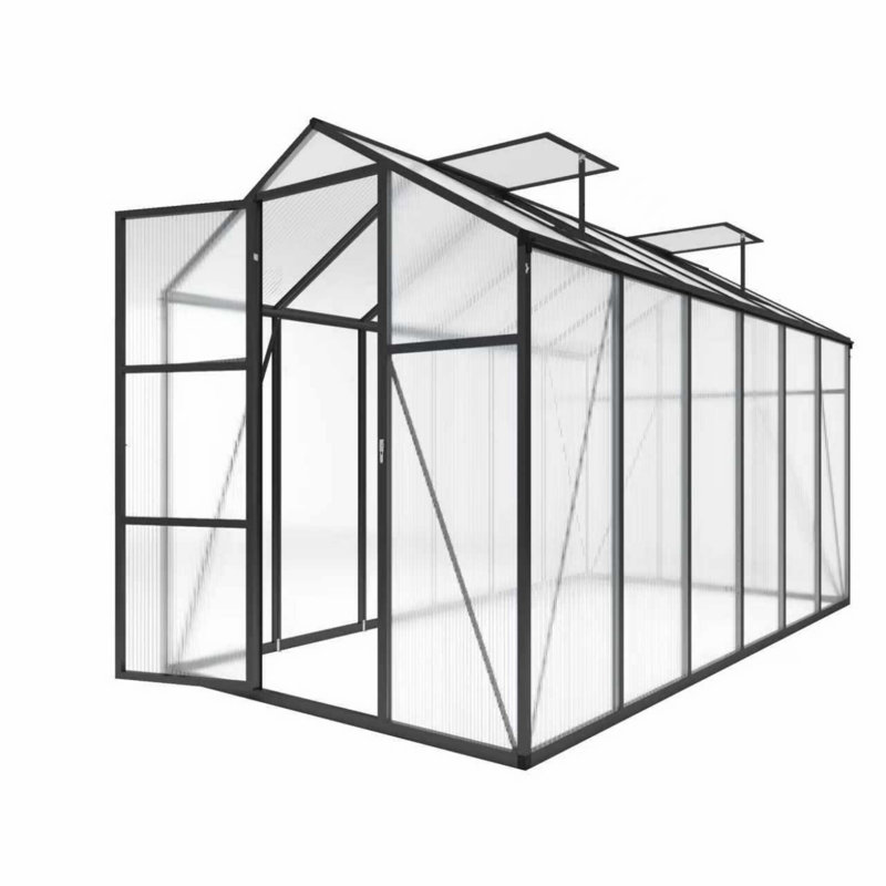 Serre de plain-pied pour l'extérieur, serre en polycarbonate avec cadre en aluminium, évents réglables, porte verrouillable pour la cour arrière