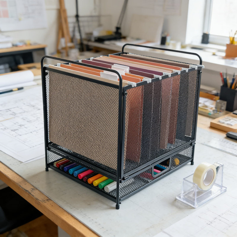 Organisateur de dossiers en filet avec tiroir de rangement - Système de classement robuste pour les documents, dossiers et fournitures de bureau et de maison