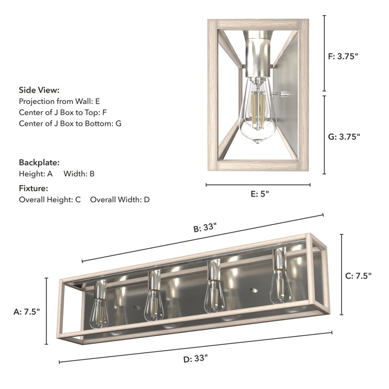 Luminaire mural pour meuble-lavabo 4 lumières Squire Manor, Nickel brossé / bois blanchi