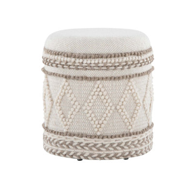 Handwoven Wool Storage Ottoman With Tufted And Knotted Design, Perfect For Multi-Use And Indoor Decor