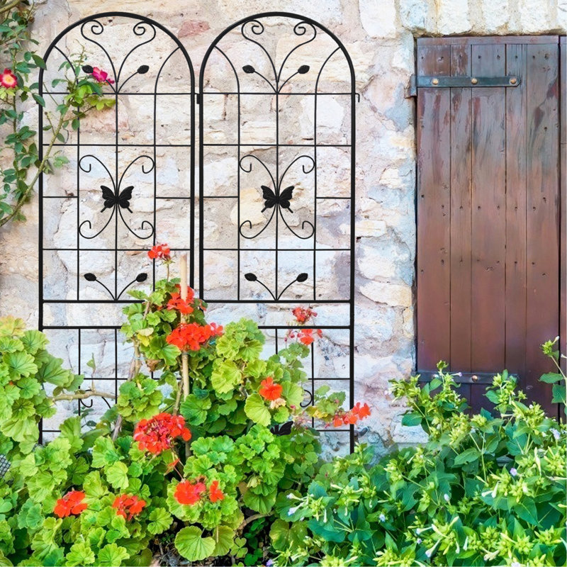 Ensemble de 2 treillis de jardin antirouille pour vignes, extérieur en métal 86,7 "x 19,7", treillis en fer noir, escalade de fleurs en plein air, support