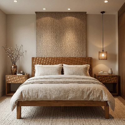  Sapa Solid Wood Bed Frame with 3D Carved Headboard, Japanese Joinery, No Box Spring Needed, Silent Slats, Easy Assembly