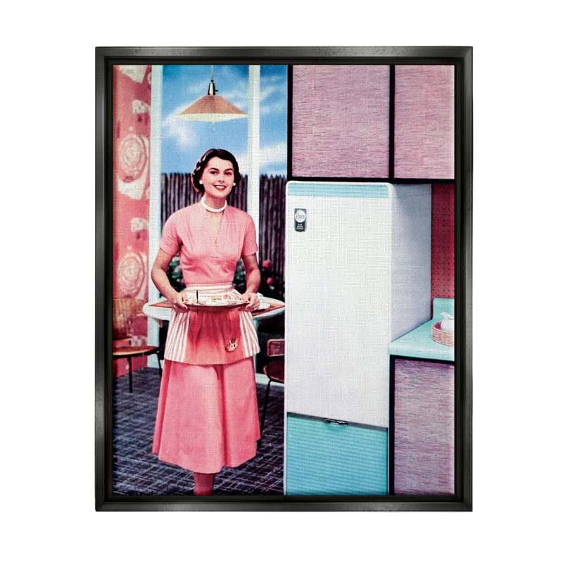 «Retro Kitchen», publicité rétro par Kathy Alper, impression, Cadre flottant noir de jais, H 21 po x l 17 po x P 1,7 po