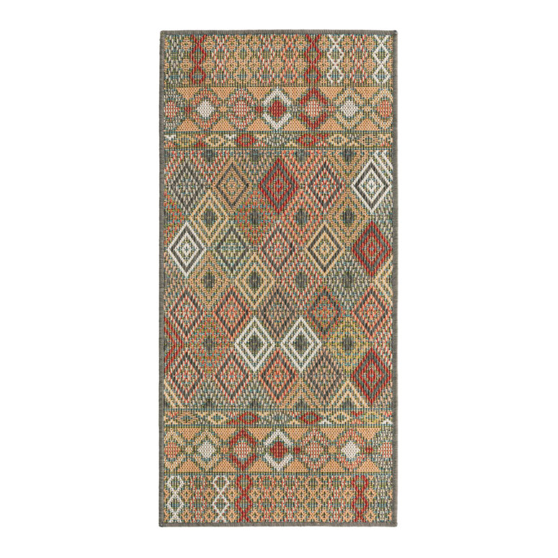 Tapis intérieur / extérieur vert / rouge / orange / beige Jacquarius, Tapis de couloir 2 pi x 3 pi 11 po