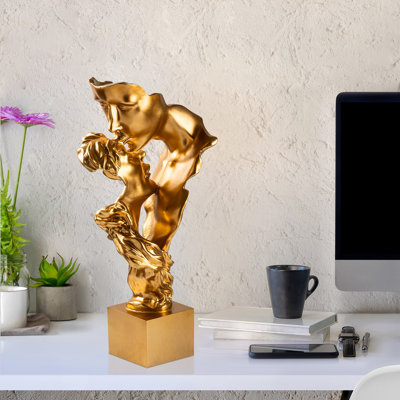 Elegant Hand-Painted Decorative Object, Gold Color, 11.8 x 24.4 x 9.8 Inches | 100% Polyester Material, Unique Texture & Color Variations | Perfect for Home Décor & Stylish Accents in Living Room or Office