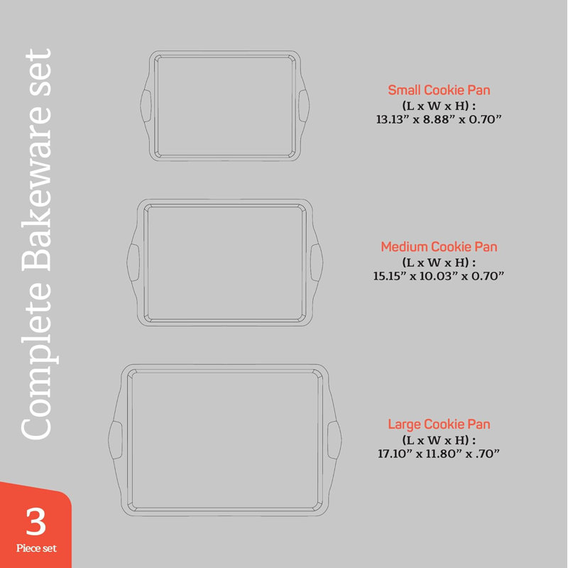 Baking Pan Set - Nonstick Coating, Carbon Steel Bakeware Set With White Silicone Handle, Pfoa, Pfos, Ptfe Free, Recipe Booklet Included, Oven Safe Tray (up To 450° F), Set Of 3 - White