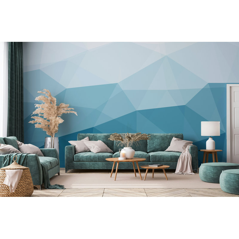 Papier peint motif géométrique bleu ombré, L 37 po x l 56 po