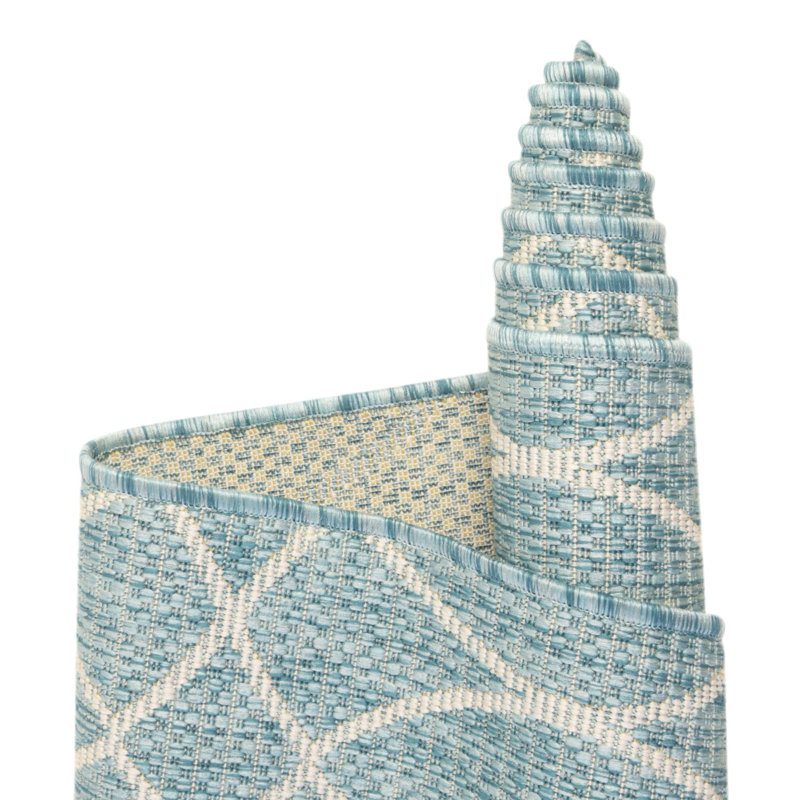 Light Aqua Gitter Indoor/Outdoor Trellis Rug, Round 4'