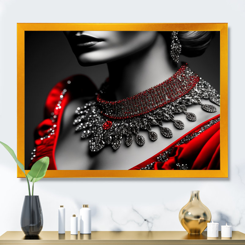 «Neric Portrait Of A Red Ruby Glamourous Lady», reproduction sur toile, H 12 po x l 20 po x P 1 po, Encadrement doré