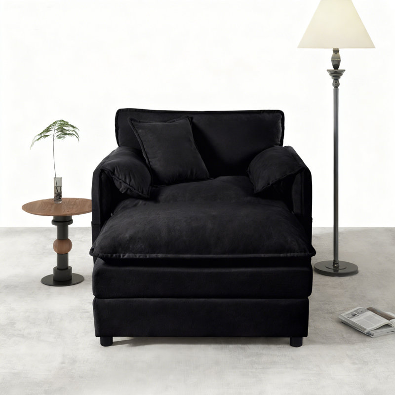 Fauteuil inclinable surdimensionné 57,48 po avec repose-pieds intérieur en chenille, Noir
