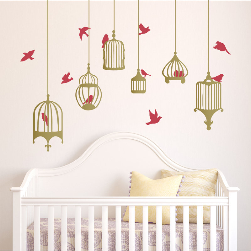 Décalcomanie murale galores oiseau, H 31 po x l 38 po x p 0,01 po, Rouge / doré