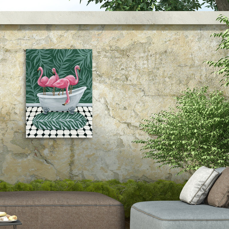 Yvette St. Amant Flamingos In Tub Outdoor  Canvas, H 19 po x l 14 po