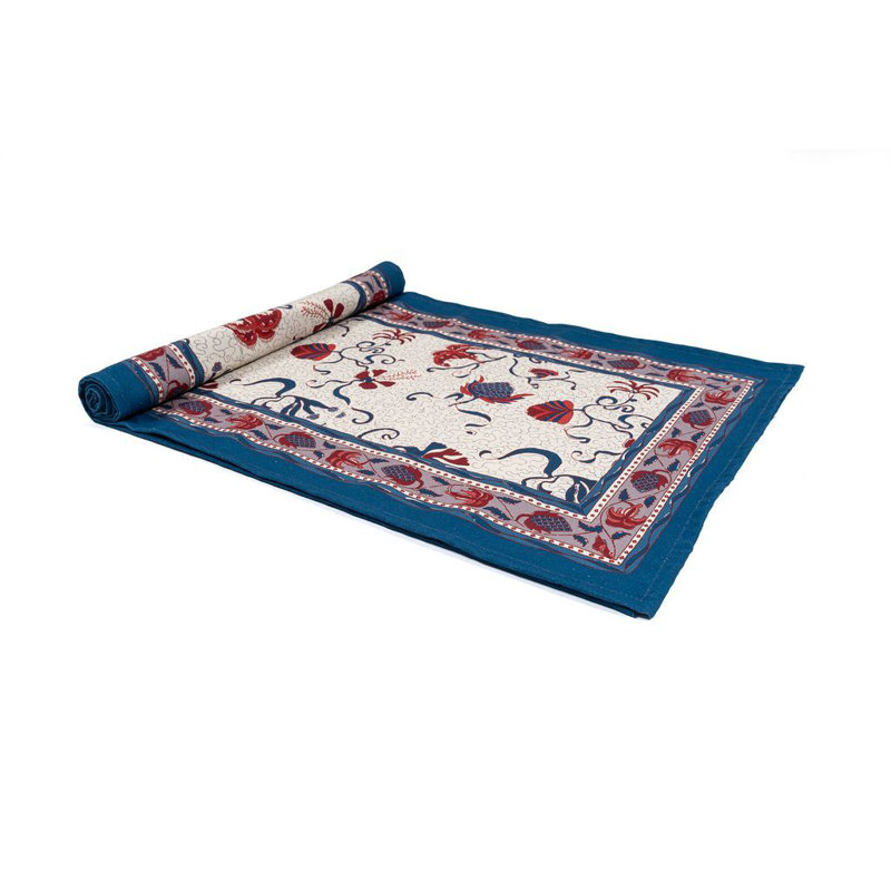 Fleurs Des Indes Handmade Floral Table Runnner, 72" x 16", Blue/Red
