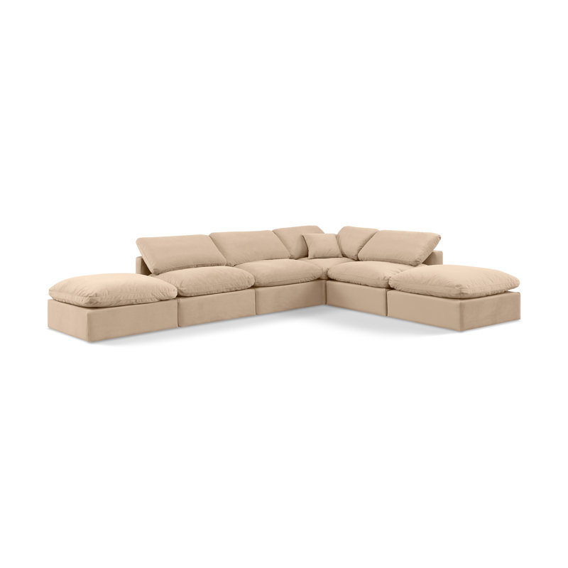 Itala Velvet L-Shaped Sectional Reversible, Beige Velvet