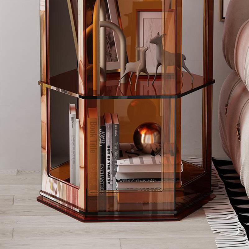 Modern simple semi-circle acrylic accent cabinet, Amber Brown, (3 Shelves) 45.28"H x 22.2"W x 19.23"D