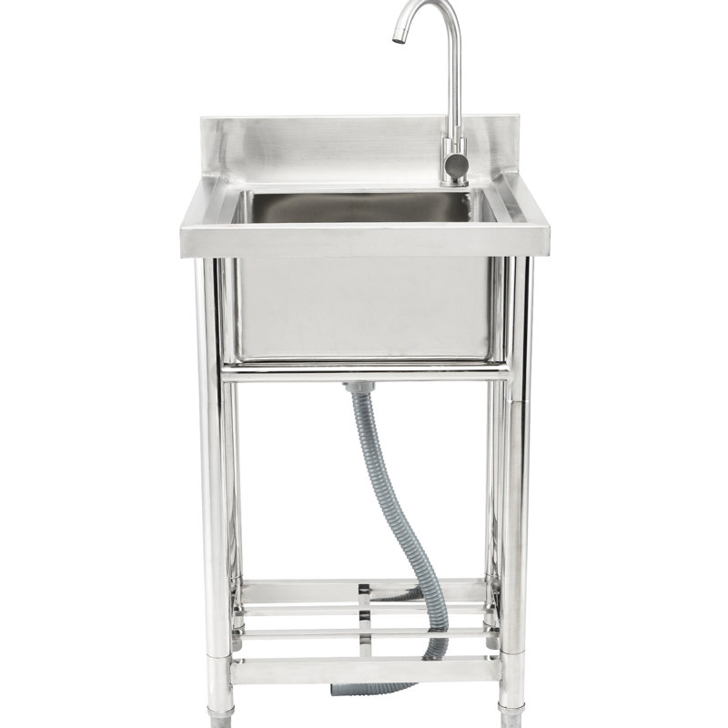 Évier utilitaire en acier inoxydable, 1 compartiment, 16 x 13 8,7 po, pour le garage, le restaurant, la cuisine, la buanderie, les pieds réglables, le robinet à fuite 360, la fonction de robinet