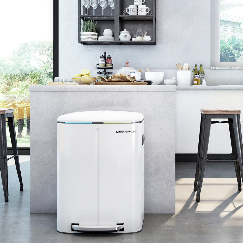 Steel Step On Multi-Compartment Rubbish & Recycling Bin - 40L, White