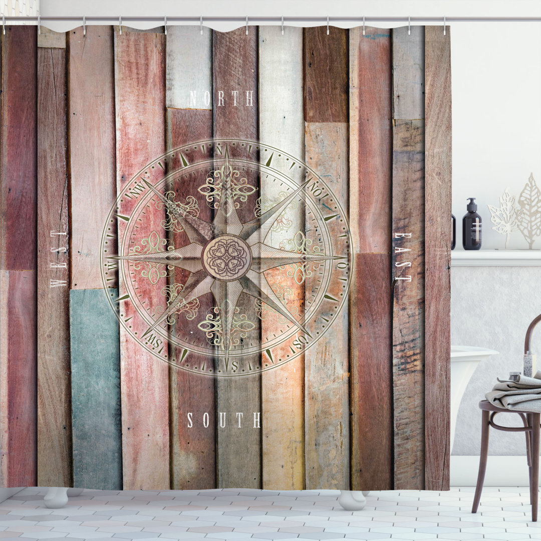 Edinburg Navy Sea Life Yacht Theme Colored Wood Backdrop With Rudder Like Compass Image Single Shower Curtain Longshore Tides 