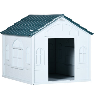 Dog House For Medium And Small Breeds - All-weather, Plastic, Easy Assembly, Blue Puppy Shelter Ventilated, & Dogs, Water Design