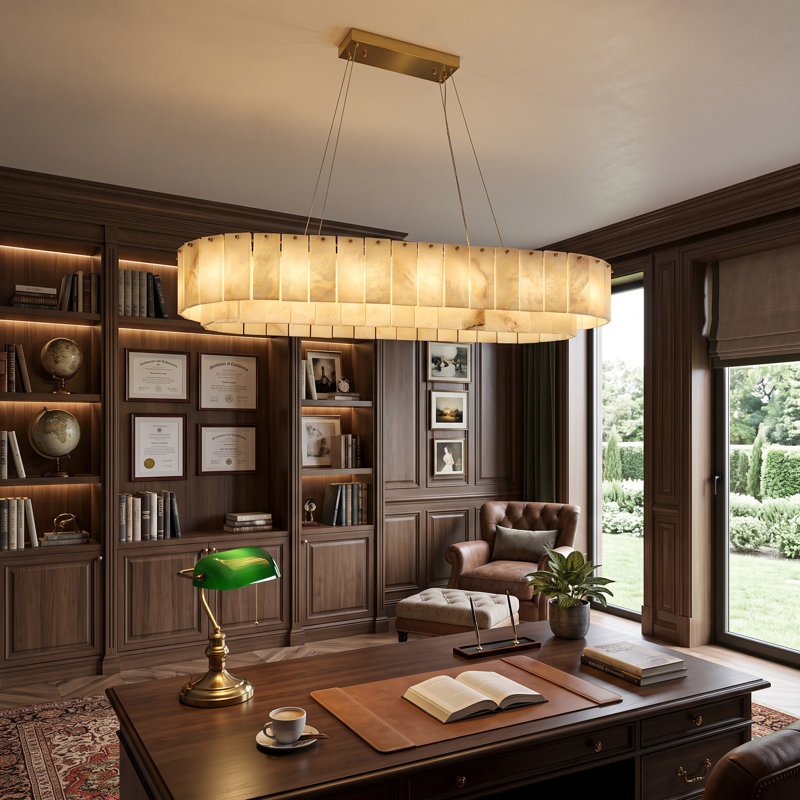 Radiant Gold 14-Bulb Alabaster Linear Chandelier – Height-Adjustable, Sloped-Ceiling Ready, 7.87" H x 37.4"W x 14.56"D