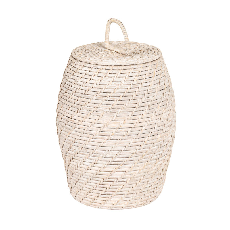 Hand Woven Rattan Decorative Basket, White Washed