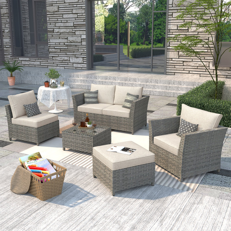 Nakeisha 5 - Person Patio Conversation Set with Cushions, Beige, No
