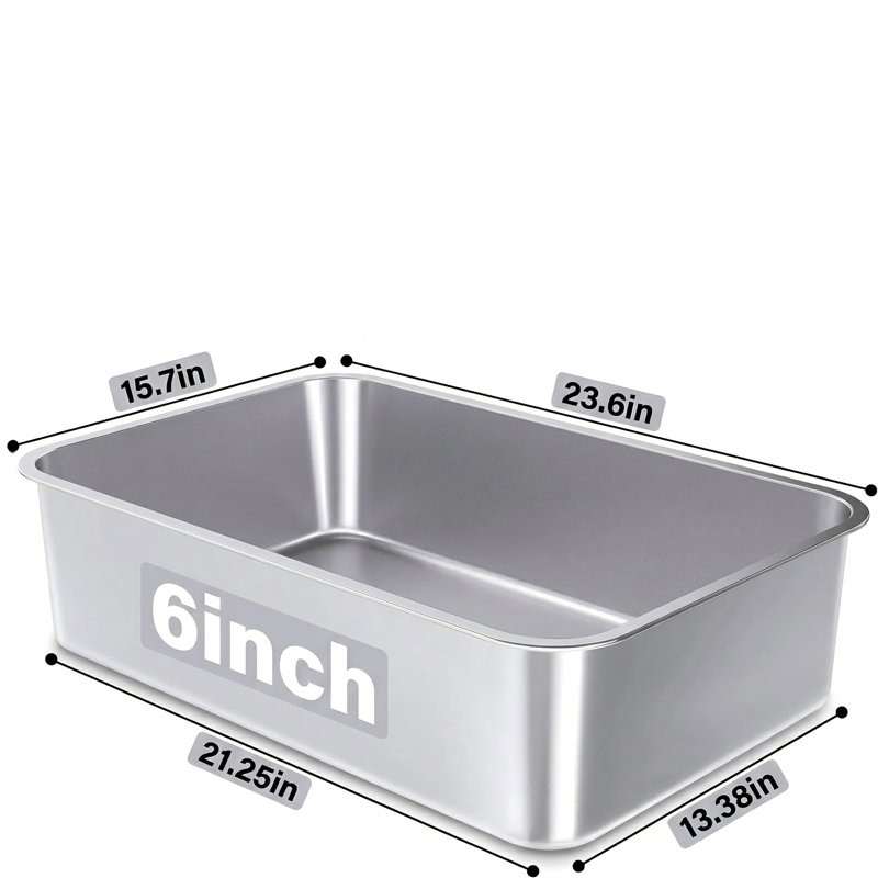 Stainless Steel Litter Box, 23.6"x15.7"x6" Deep Extra Large Metal Box for Big Cats with High Sides, Non-Stick Surface, Easy Clean