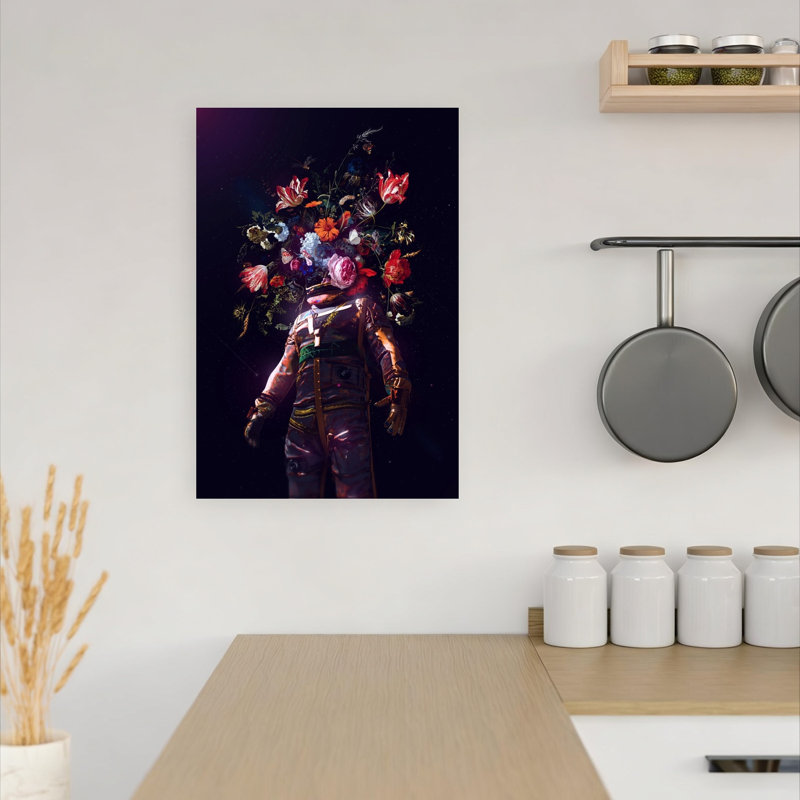 Cosmic Garden Astronaut Surreal Abstract Contemporary Flower Nature Wall Art Print 1 Piece Wrapped Canvas Wall Art