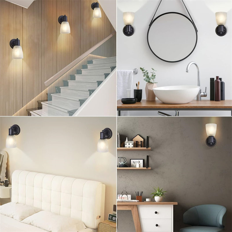 Modern Black Metal Battery-Powered Wall Sconce Set