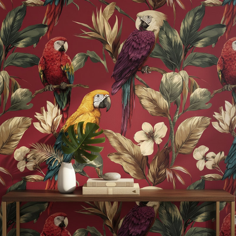 Papier peint floral perroquet tropical