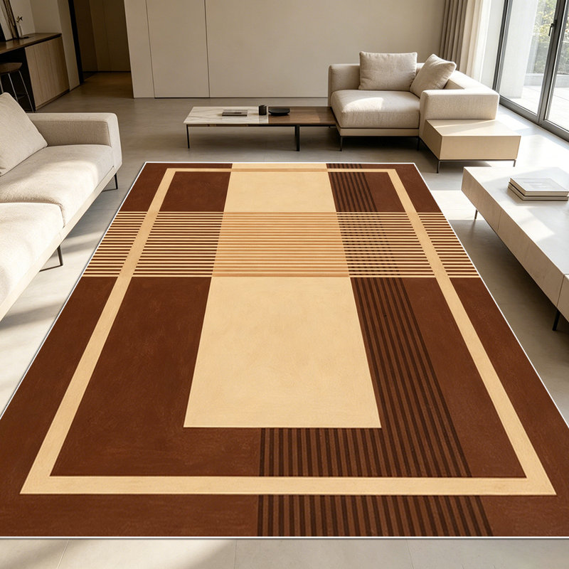 1PC Modern Minimalist Geometric Brown Beige Grid Plaid area rugs for Living Room, Soft and Comfortable, Suitable for all seasons, easy-to-maintain, machine washable Indoor floor mat, Under Table Farmhouse suitable for Dining Room, Bedroom, Home