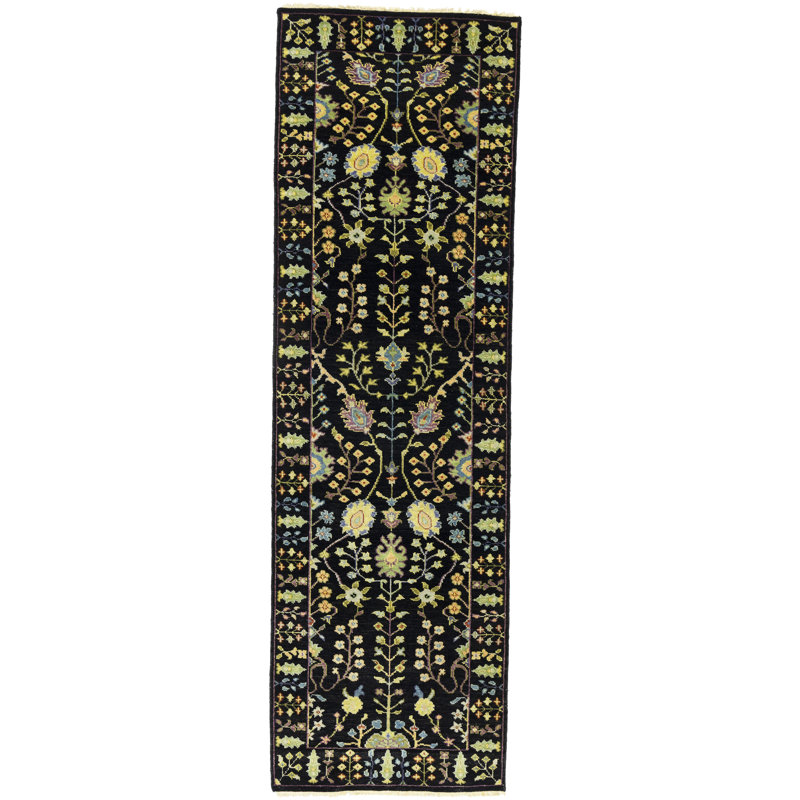 Tapis de couloir oriental noir Osh Chobi, Rectangle 2 pi 5 po x 8 pi