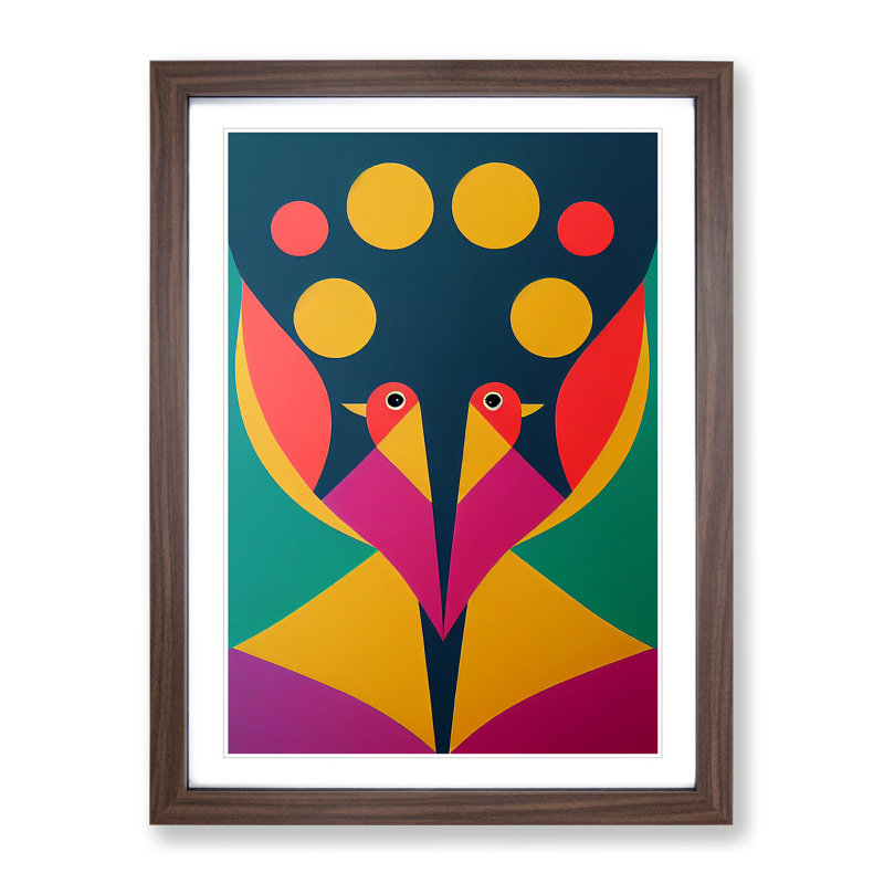 Abstract Birds - Single Picture Frame Print, 34cm H x 25cm W x 2cm D, Walnut