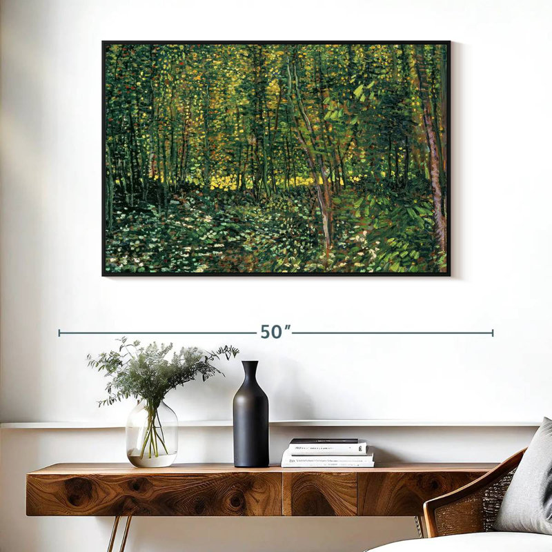 Arbres et sous-bois, 40 po x 27 po, Cadre flottant noir