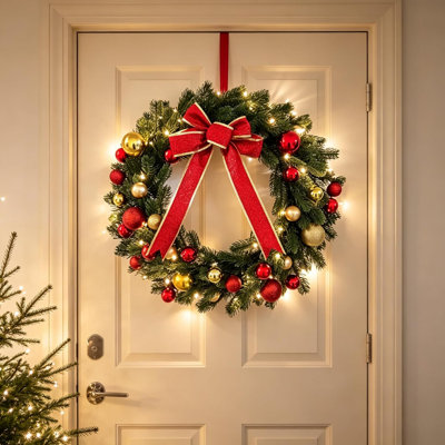 Christmas Wreath with Bows Ball Ornaments Door Decor