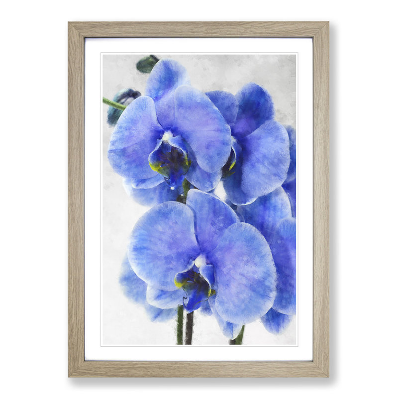 Purple Orchid Flowers - Picture Frame Painting Print, 87cm H x 62cm W x 2cm D, Oak Framed