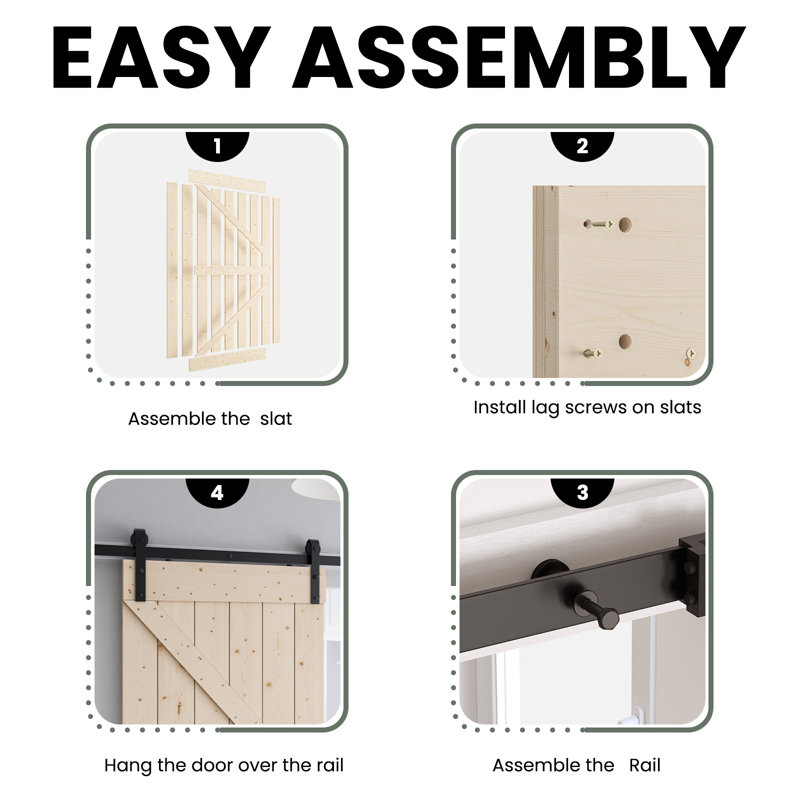 Gray Solid Wood Textured Sliding Barn Door Kit with Metal Hardware