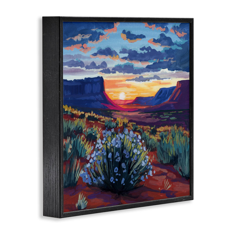 Coucher de soleil sur le désert sur un buisson fleuri, estampe numérique, design par Kate Jarvik Birch, H 24 po x l 24 po