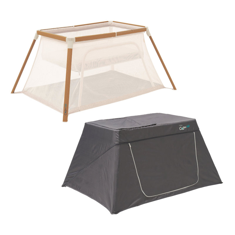 CoZee Go 3-in-1 Bassinet, Travel Cot & Playpen with Day and Night Shade, Scandinavian Walnut/Ecru