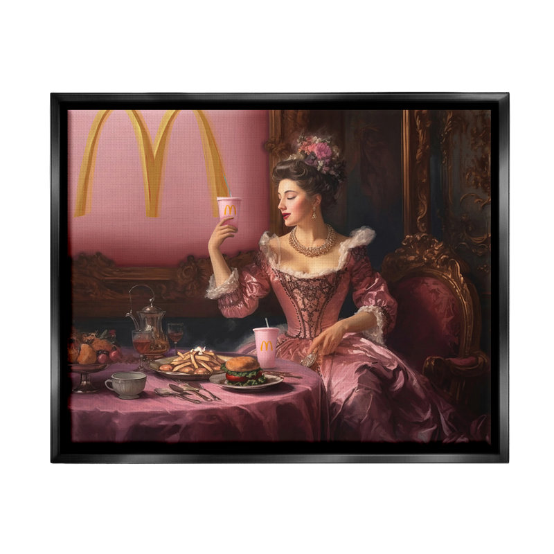 Drôle de hamburger classique encadré sur bois par Birch & Ink, Cadre flottant noir de jais, H 25 po x l 31 po x P 1,7 po