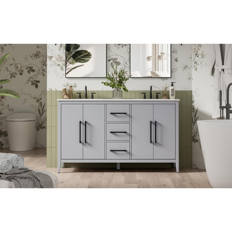 Meuble-lavabo double 60 po, Gris