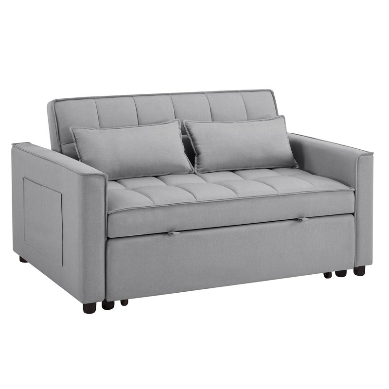 Omorfo 53.2'' Upholstered Convertible Sleeper Sofa, Gray Polyester Linen