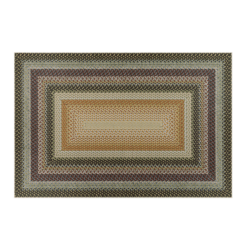 Machine Washable Faux Jute Non-Slip Braided Print Area Rug , Rectangle 6' x 9', Yellow/Red/Green/Black