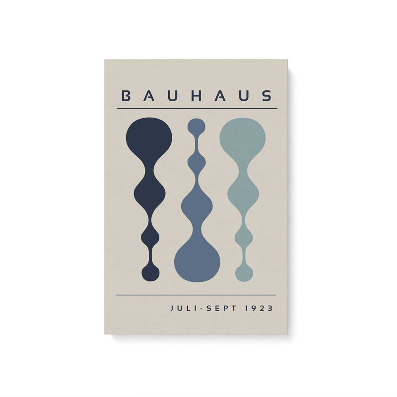Affiche rétro Bauhaus II , H 30 po x l 20 po, Toile tendue, Blanc cassé / bleu marine foncé / bleu poudre / 