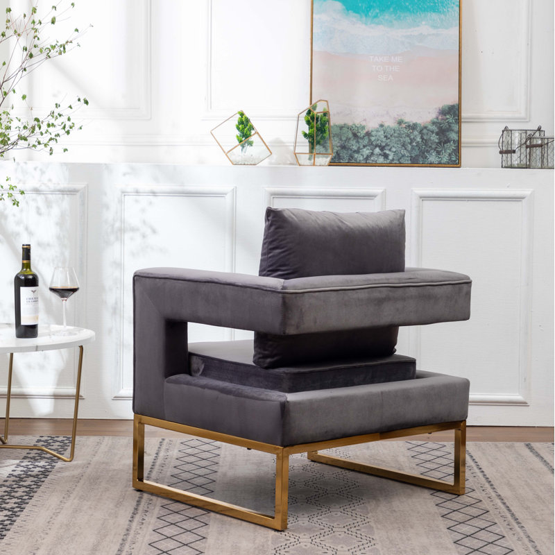 Upholstered Accent Arm Chair, Grey, Gold