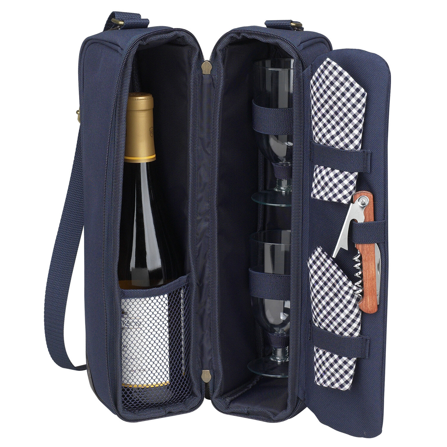 Imperial Home Wine Carrier Tote Bag - Insulated Wine Bottle Holder or Wine Case Picnic Set Blue 1 Bottle