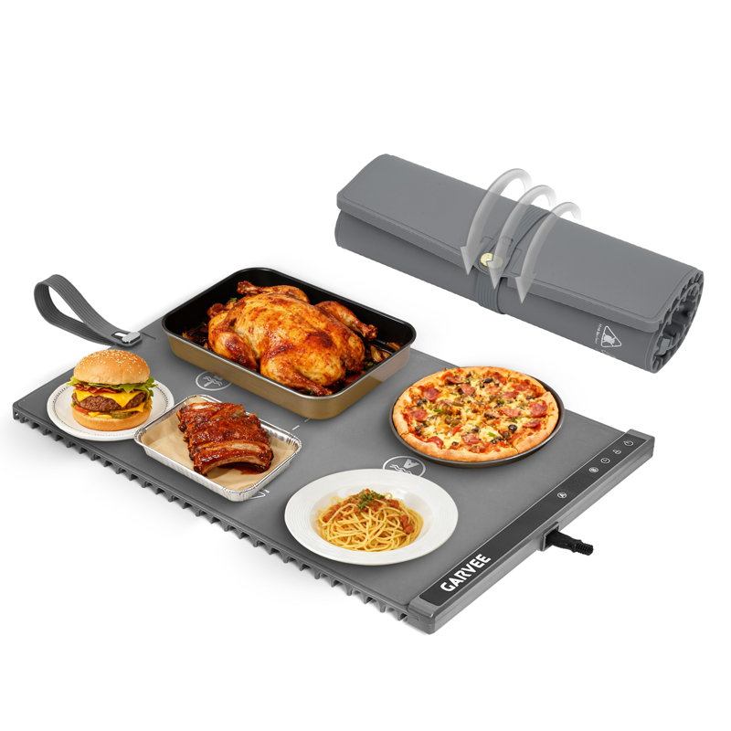 Tapis chauffant à 2 zones chauffant 24 po x 15 po, enroulable avec 6 réglages de température et minuterie pour les repas